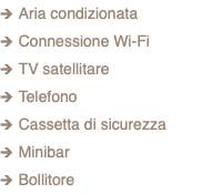 1 Aria condizionata 1 Connessione Wi-Fi 1 TV satellitare 1 Telefono 1 Cassetta di sicurezza 1 Minibar 1 Bollitore